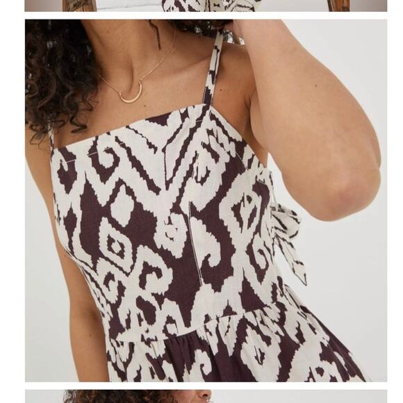 Fat Face 100% Linen Dress Brown na d White Tie‎ Back Womans Size UK/8 US/6 - Picture 3 of 10